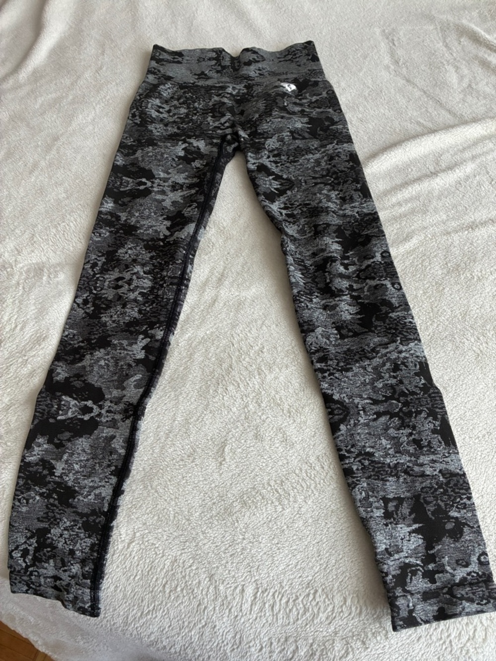 Women’s best size s Grey & Black Marble Print Leggings with Subtle White Logo